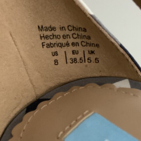 Draper James Sandals Women Size 8M Blue White Gingham Block Heel Ankle Strap - Picture 6 of 12